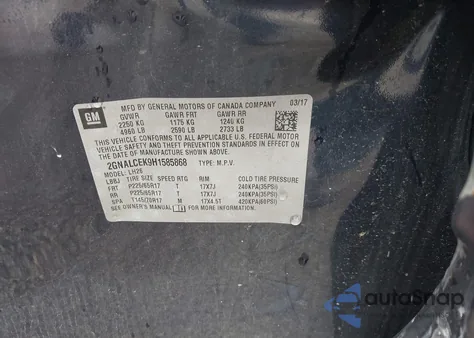 2017 Chevrolet Equinox Lt from USA, damaged, VIN 2GNALCEK9H1585868